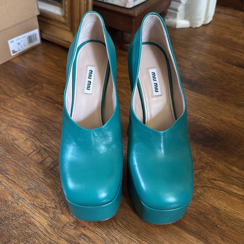 Miu Miu teal platform heels - Picture 3 of 15
